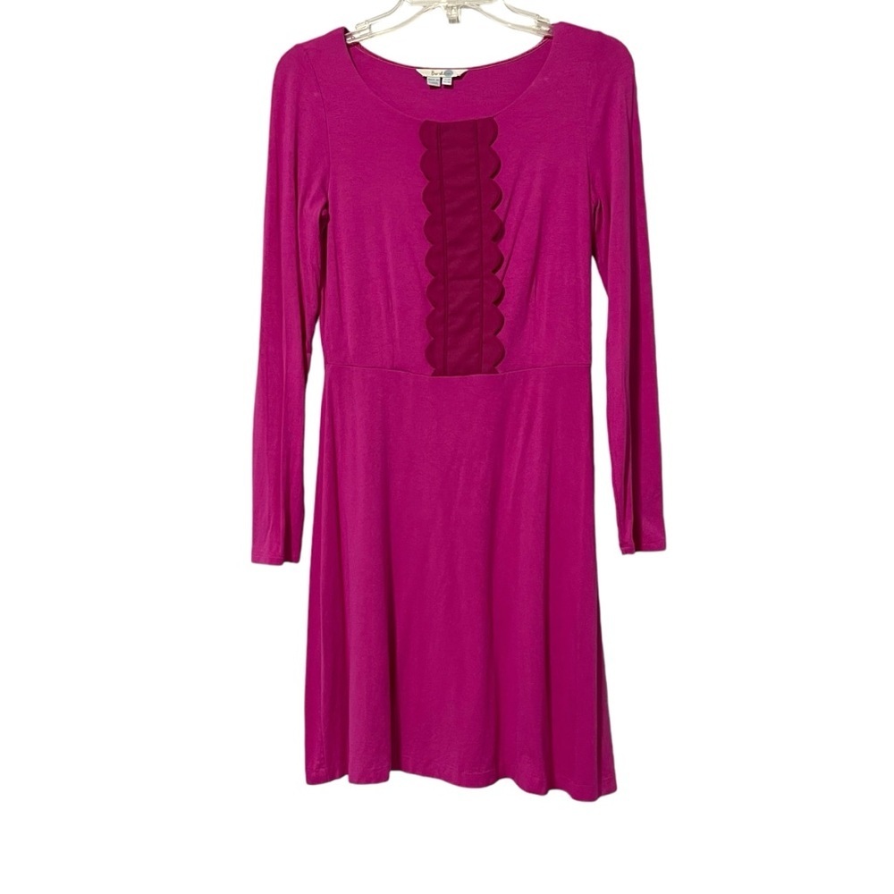Boden‎ Hot Pink Scallop Chest Long Sleeve Mini Dress Size 4 Preppy Coastal
